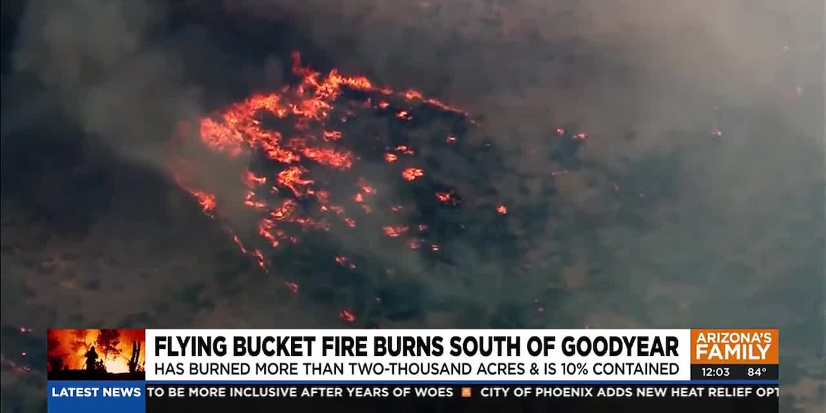 Flying Bucket Fire grows to 2K acres; burning south of Goodyear [Video]