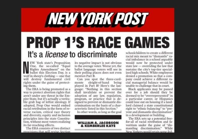 NY Equal Rights Amendment Ballot Initiative sets up  racial retribution and favoritism under the guise of dismantling discrimination [Video]